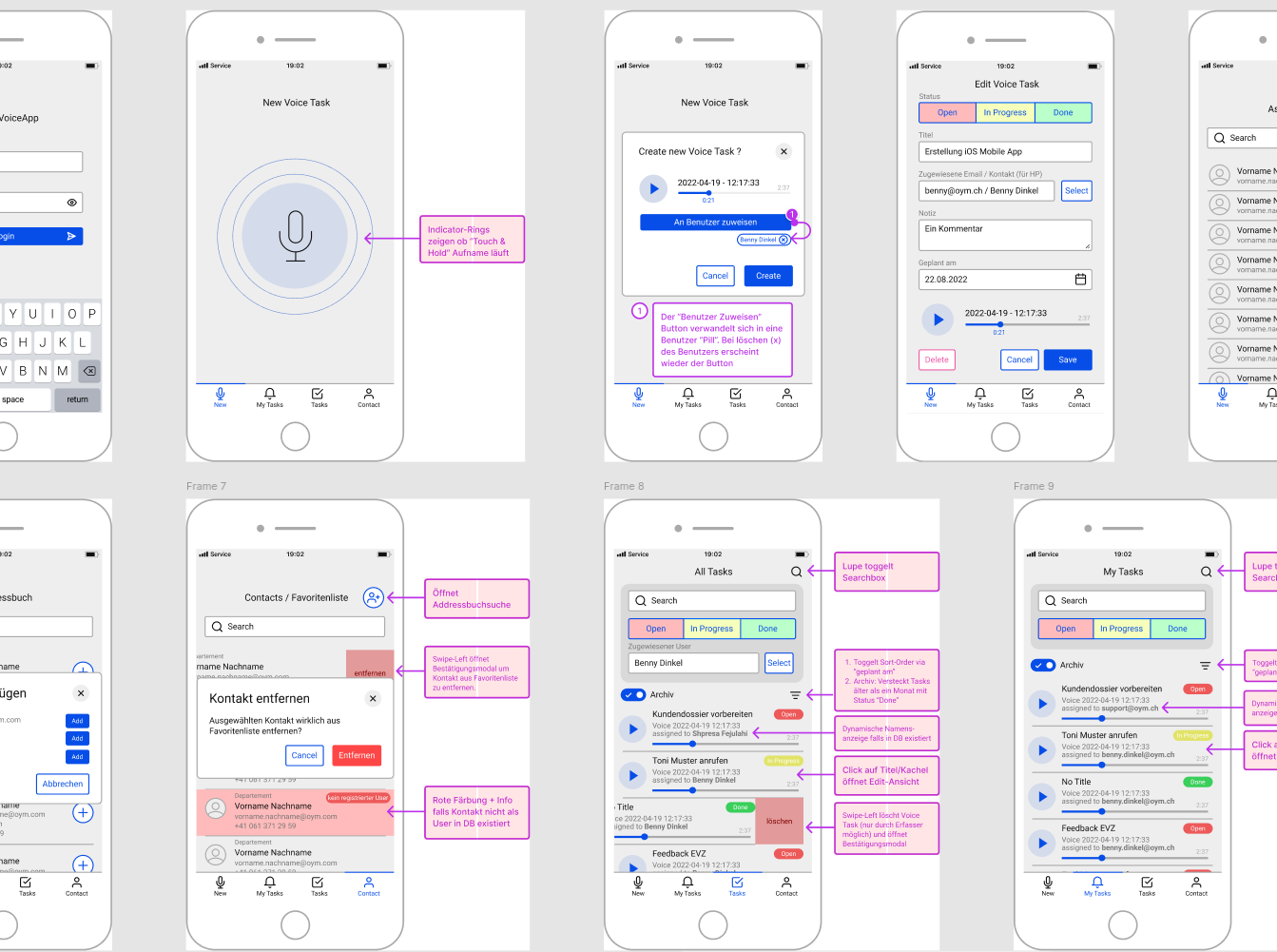 voice-app wireframes